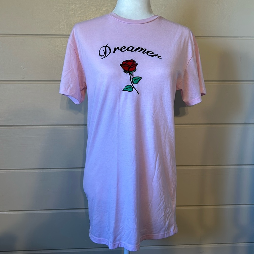 Topshop Pink Embroidered “DREAMER” Nightshirt Dress – Size Small
